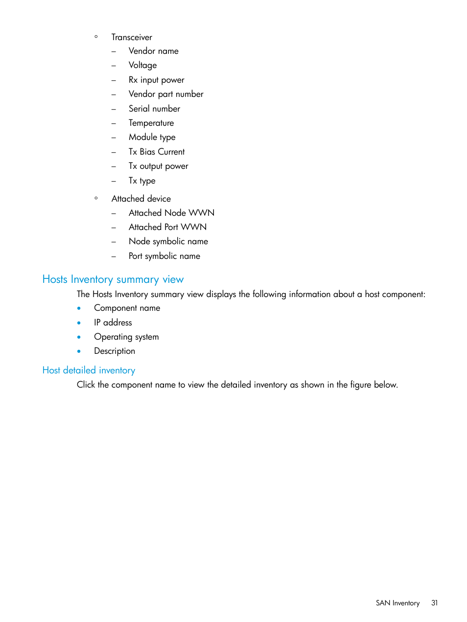 Hosts inventory summary view, Host detailed inventory | HP Intelligent Infrastructure Analyzer Software User Manual | Page 31 / 63