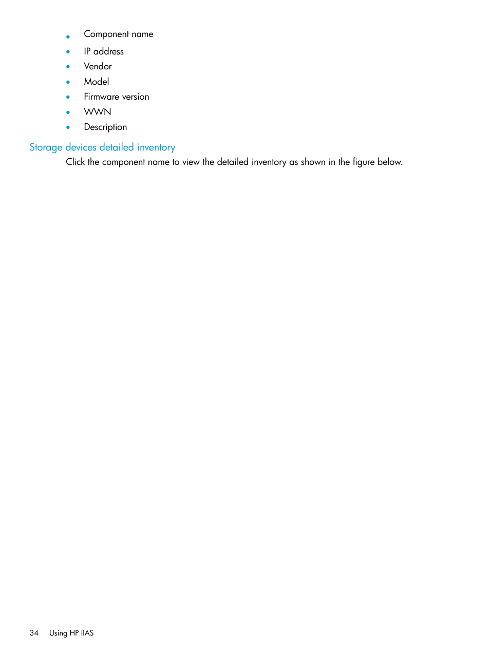 Storage devices detailed inventory | HP Intelligent Infrastructure Analyzer Software User Manual | Page 34 / 63