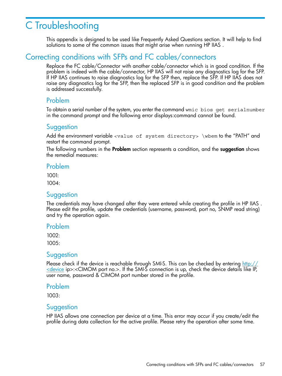 C troubleshooting | HP Intelligent Infrastructure Analyzer Software User Manual | Page 57 / 63