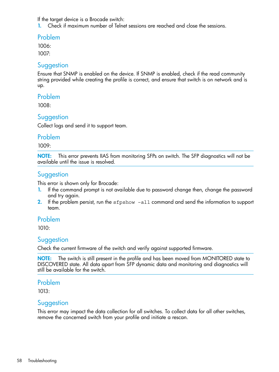 Problem, Suggestion | HP Intelligent Infrastructure Analyzer Software User Manual | Page 58 / 63