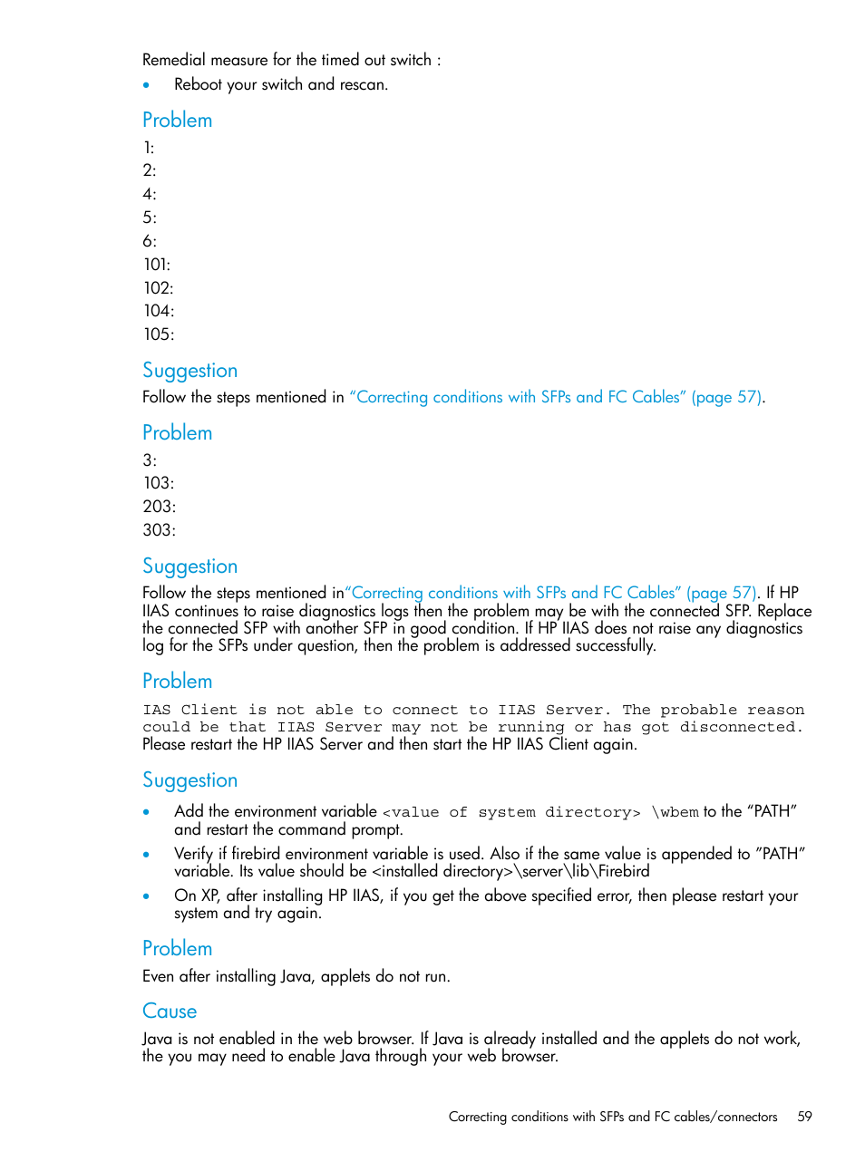 Problem, Suggestion, Cause | HP Intelligent Infrastructure Analyzer Software User Manual | Page 59 / 63
