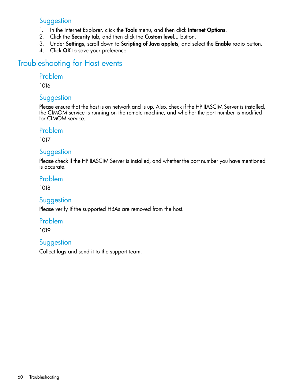 Troubleshooting for host events | HP Intelligent Infrastructure Analyzer Software User Manual | Page 60 / 63