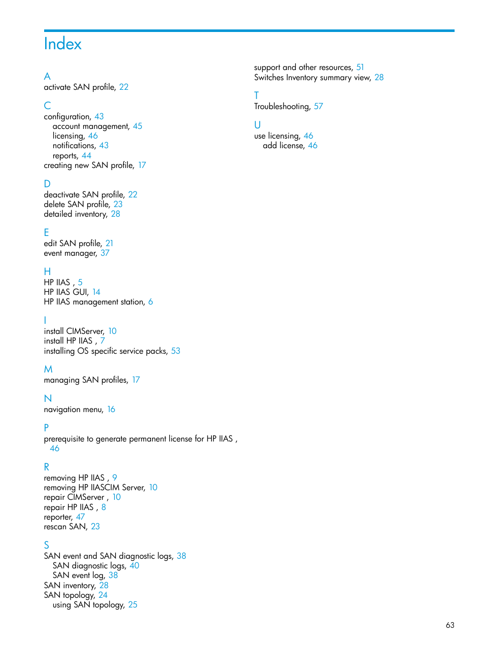 Index | HP Intelligent Infrastructure Analyzer Software User Manual | Page 63 / 63