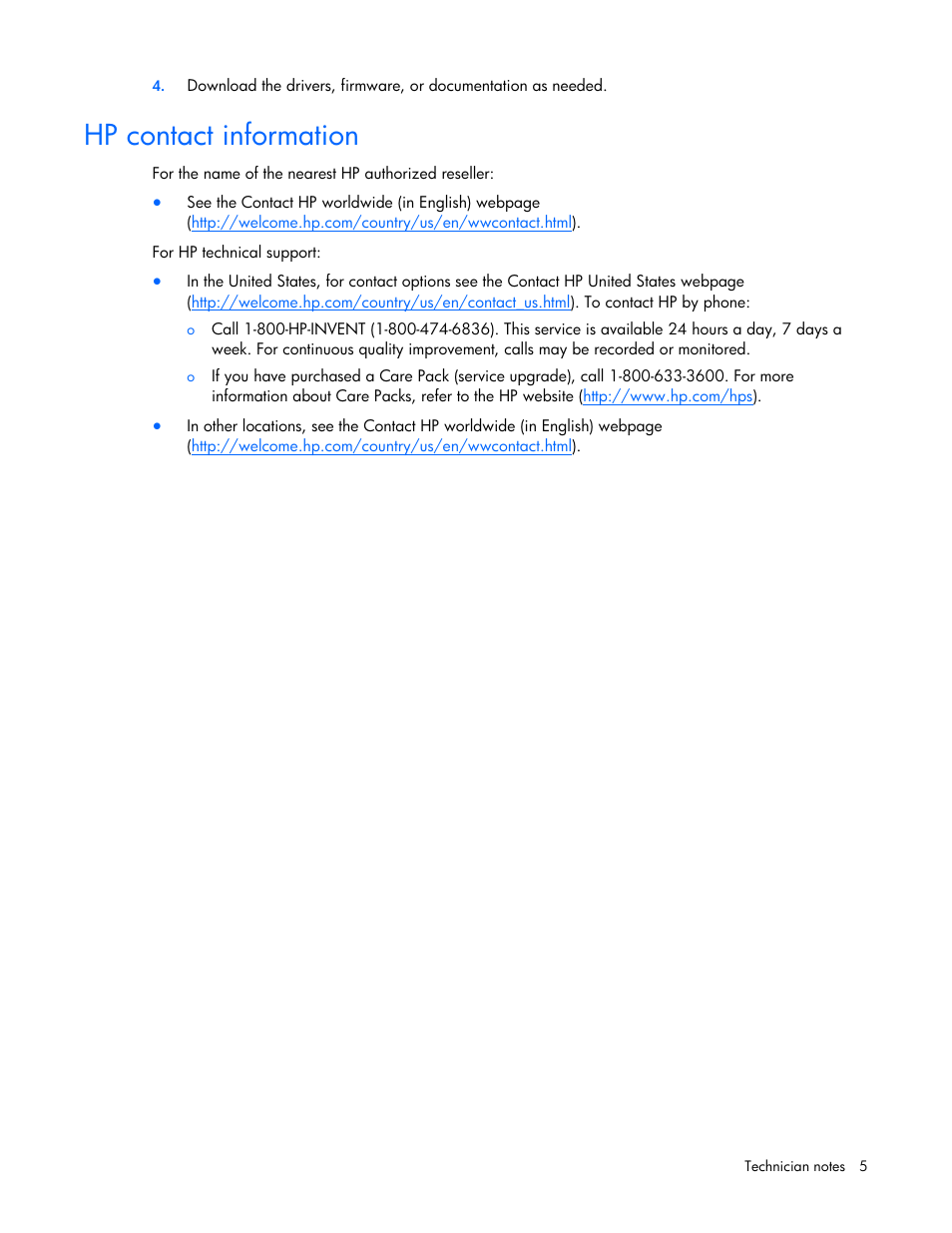 Hp contact information | HP NC365T 4-port Ethernet Server Adapter User Manual | Page 5 / 20