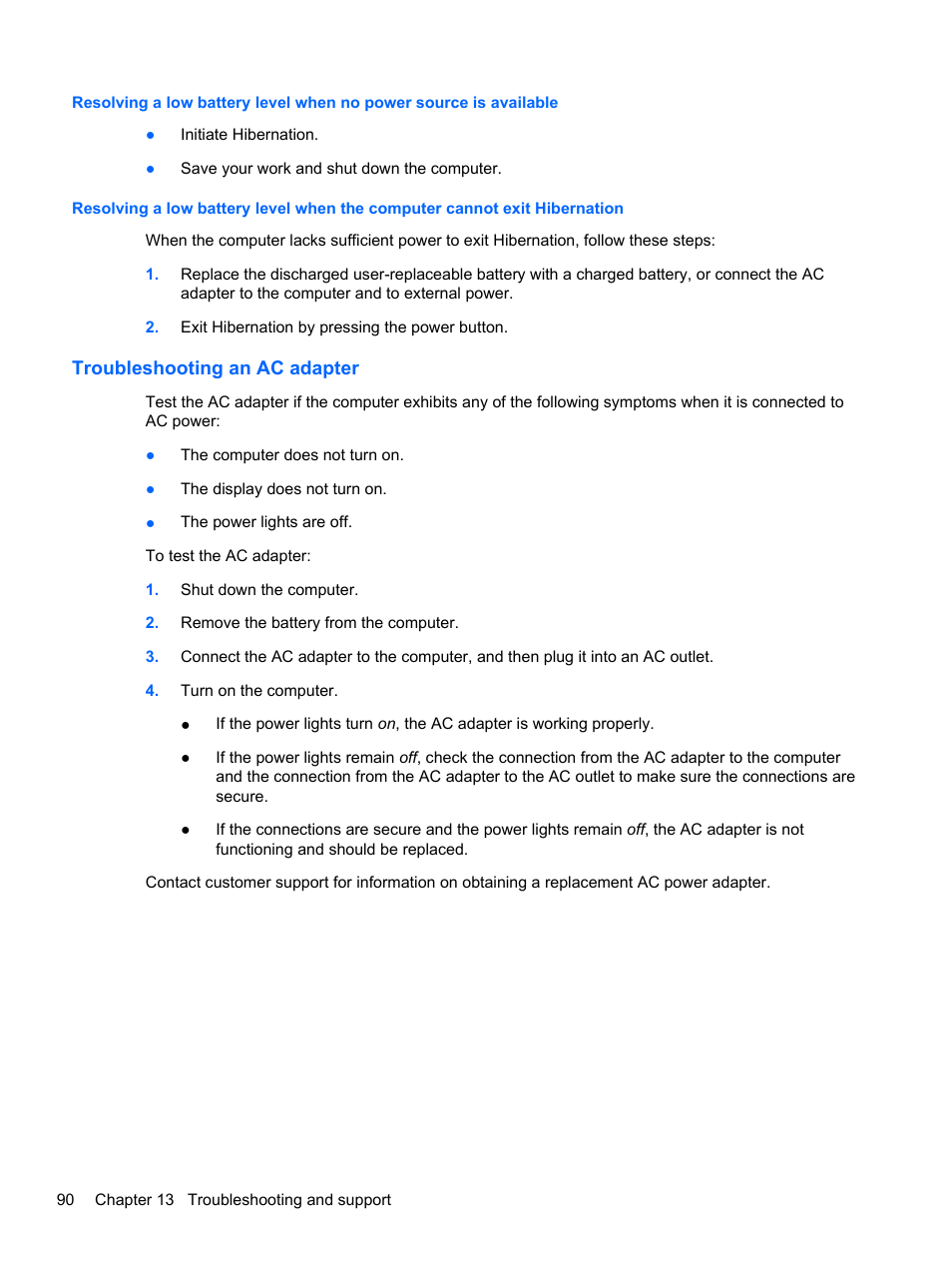 Troubleshooting an ac adapter | HP Pavilion dv4-5110us Entertainment Notebook PC User Manual | Page 100 / 105