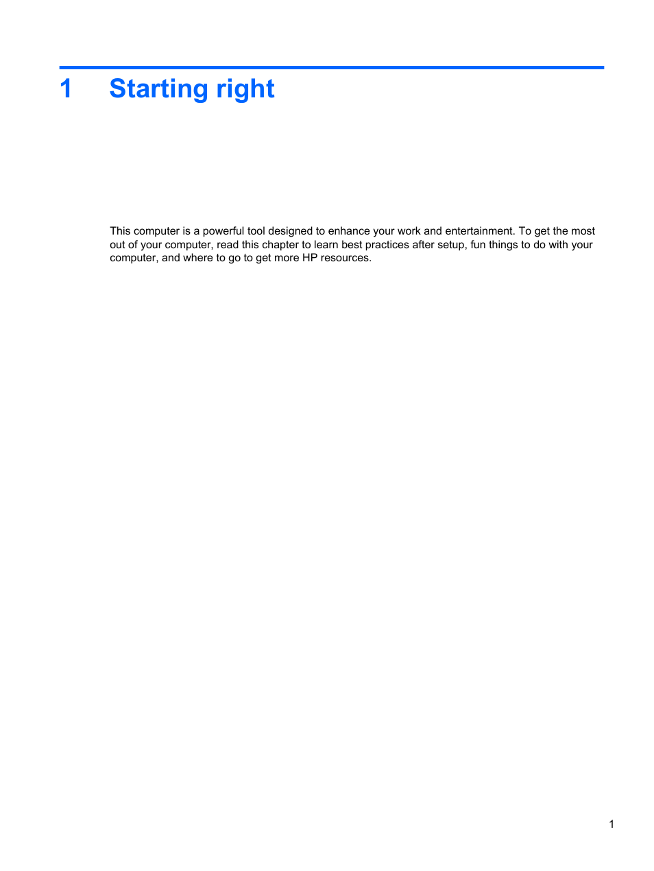 Starting right, 1 starting right, 1starting right | HP Pavilion dv4-5110us Entertainment Notebook PC User Manual | Page 11 / 105