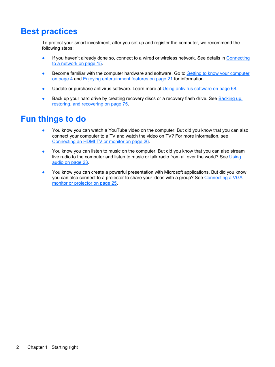 Best practices, Fun things to do, Best practices fun things to do | HP Pavilion dv4-5110us Entertainment Notebook PC User Manual | Page 12 / 105