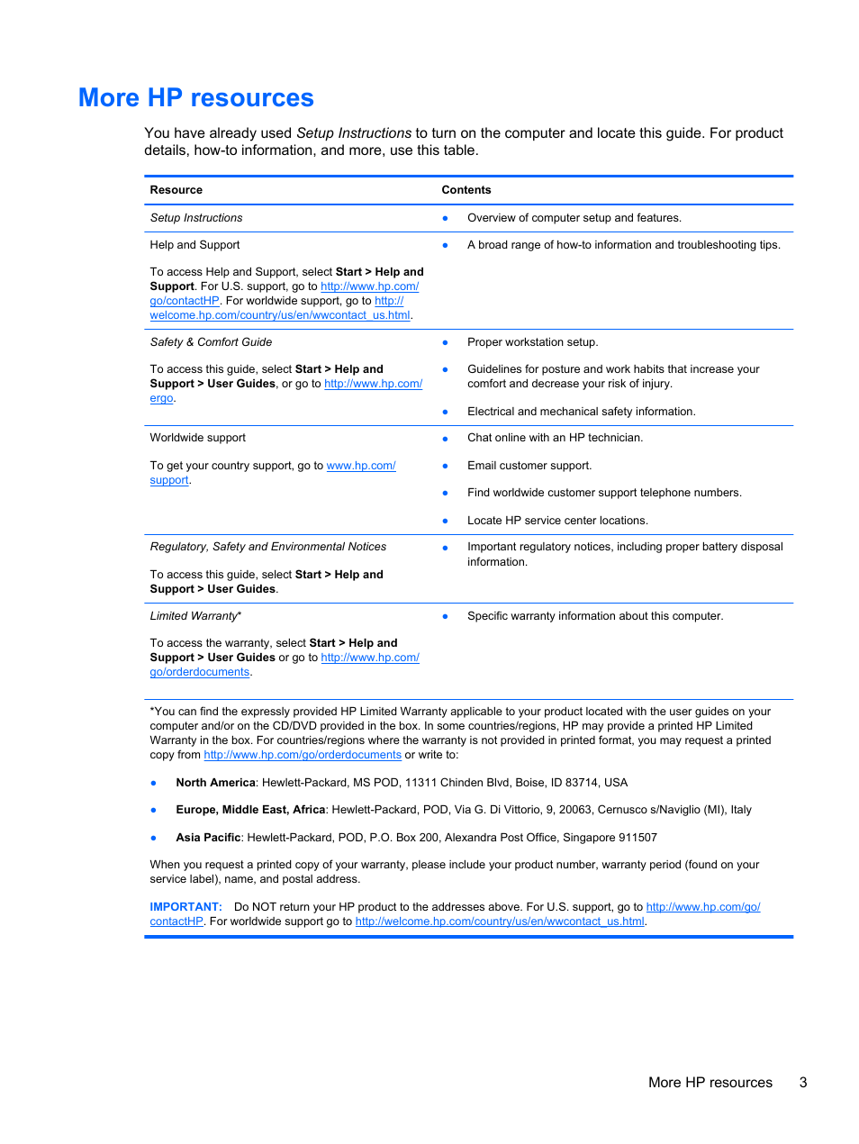 More hp resources, More hp resources 3 | HP Pavilion dv4-5110us Entertainment Notebook PC User Manual | Page 13 / 105