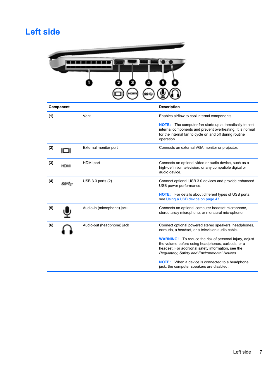 Left side | HP Pavilion dv4-5110us Entertainment Notebook PC User Manual | Page 17 / 105