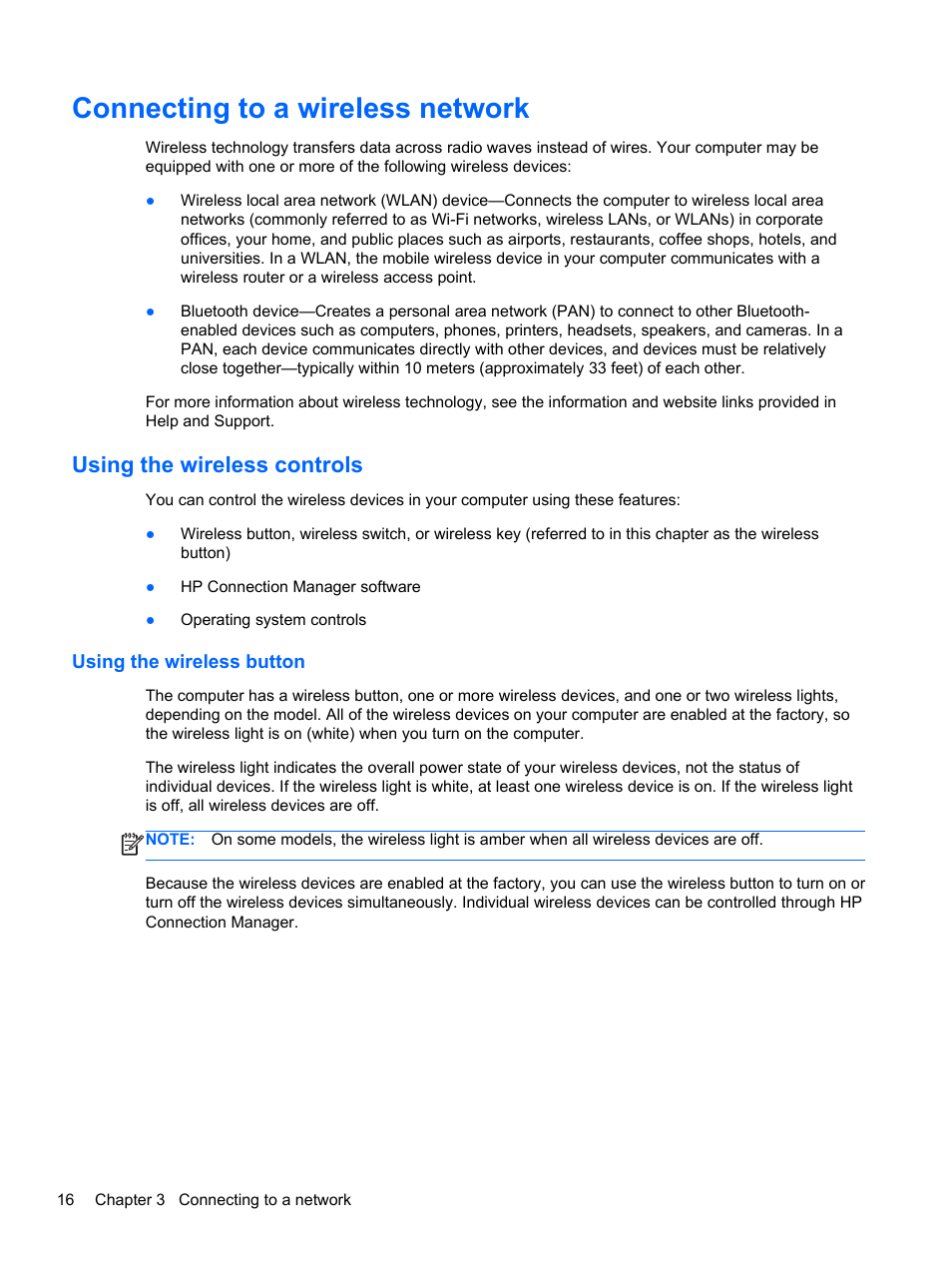 Connecting to a wireless network, Using the wireless controls, Using the wireless button | HP Pavilion dv4-5110us Entertainment Notebook PC User Manual | Page 26 / 105