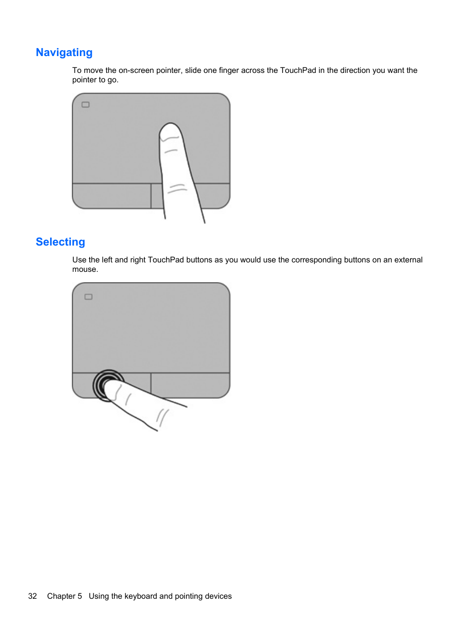 Navigating, Selecting, Navigating selecting | HP Pavilion dv4-5110us Entertainment Notebook PC User Manual | Page 42 / 105