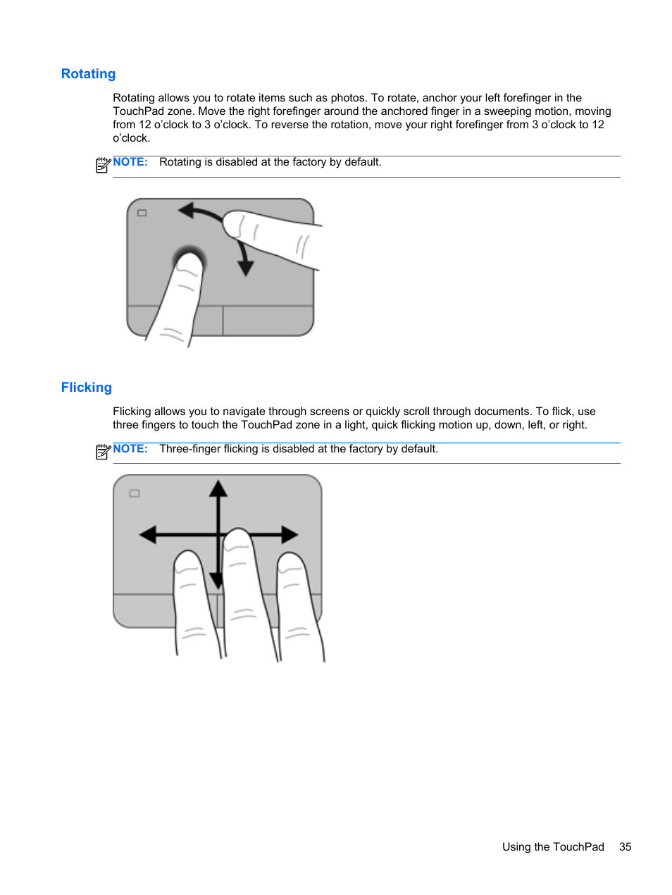 Rotating, Flicking, Rotating flicking | HP Pavilion dv4-5110us Entertainment Notebook PC User Manual | Page 45 / 105