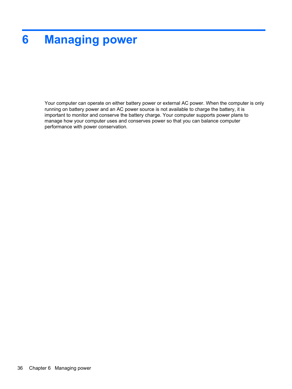 Managing power, 6 managing power, 6managing power | HP Pavilion dv4-5110us Entertainment Notebook PC User Manual | Page 46 / 105
