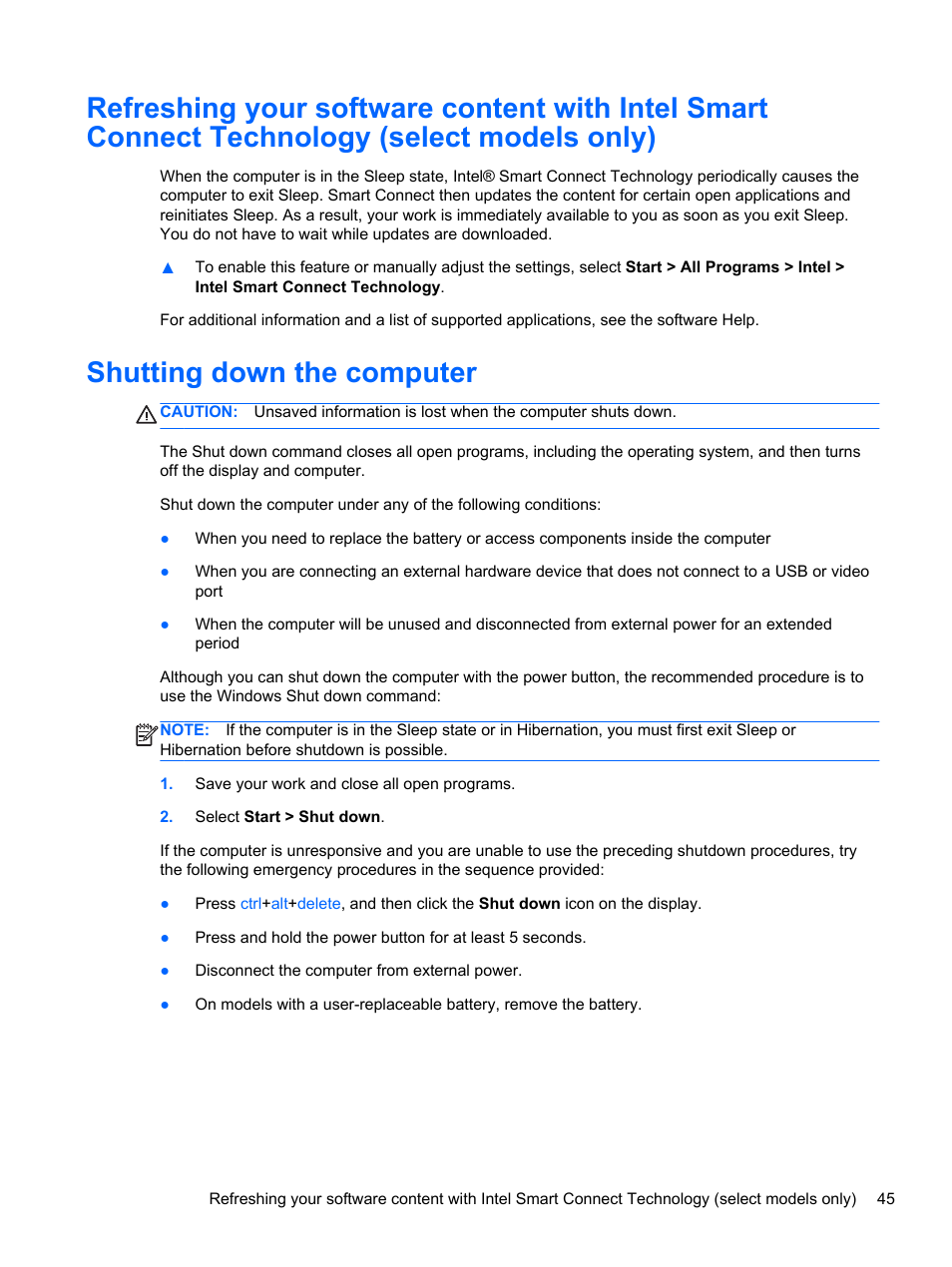 Shutting down the computer | HP Pavilion dv4-5110us Entertainment Notebook PC User Manual | Page 55 / 105
