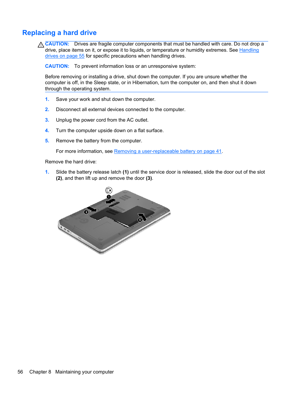 Replacing a hard drive | HP Pavilion dv4-5110us Entertainment Notebook PC User Manual | Page 66 / 105