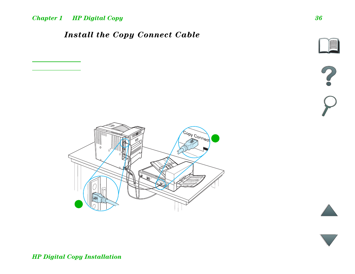 Install the copy connect cable | HP LaserJet 8100 Multifunction Printer series User Manual | Page 36 / 88