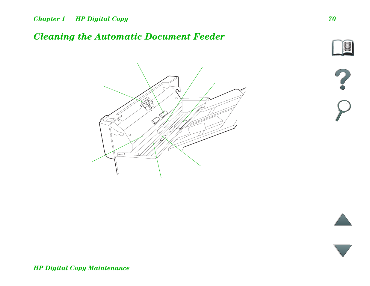 Cleaning the automatic document feeder | HP LaserJet 8100 Multifunction Printer series User Manual | Page 70 / 88