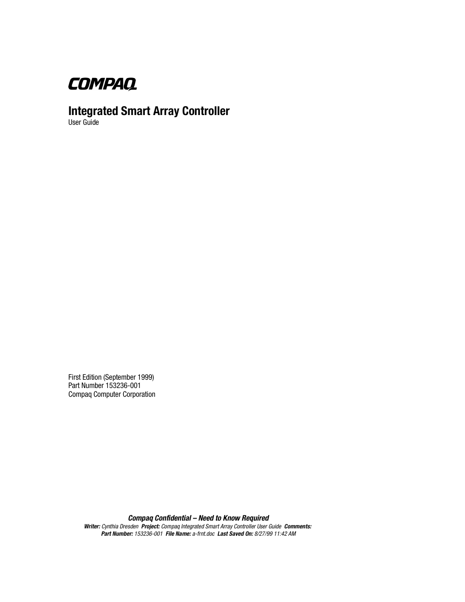 HP Compaq Integrated Smart Array Controller User Manual | 147 pages