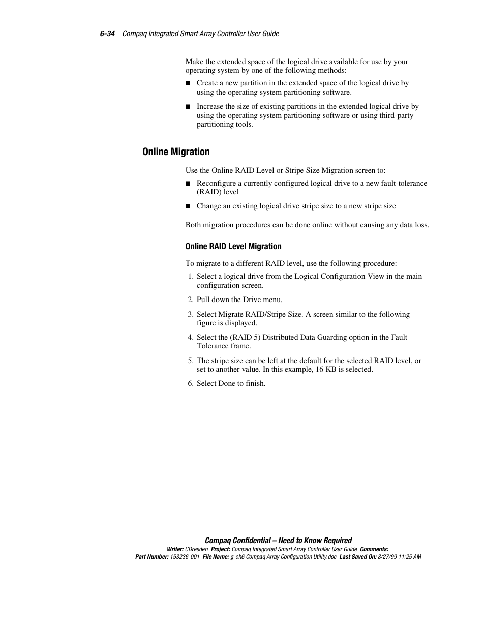 Online migration, Online migration -34 | HP Compaq Integrated Smart Array Controller User Manual | Page 102 / 147