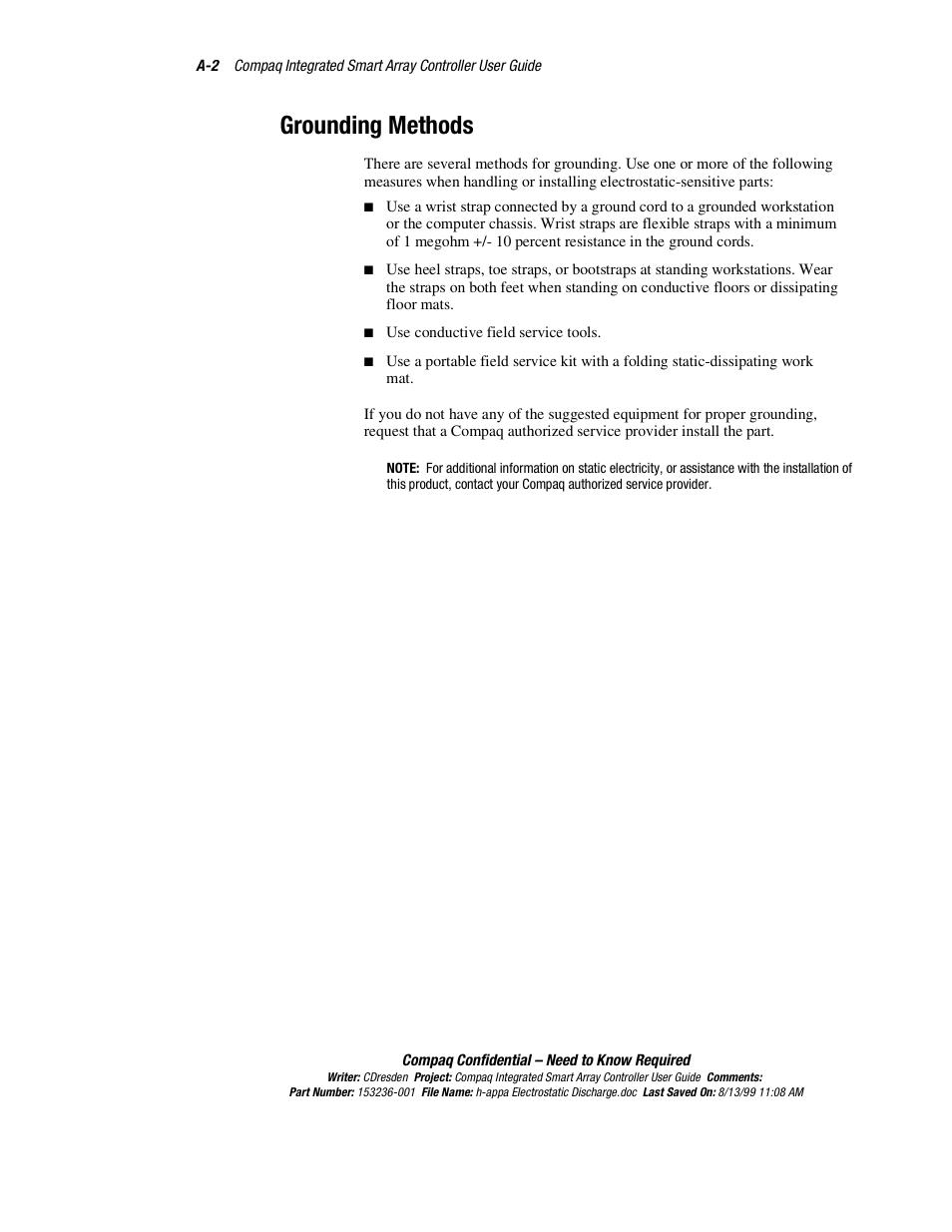 Grounding methods | HP Compaq Integrated Smart Array Controller User Manual | Page 106 / 147