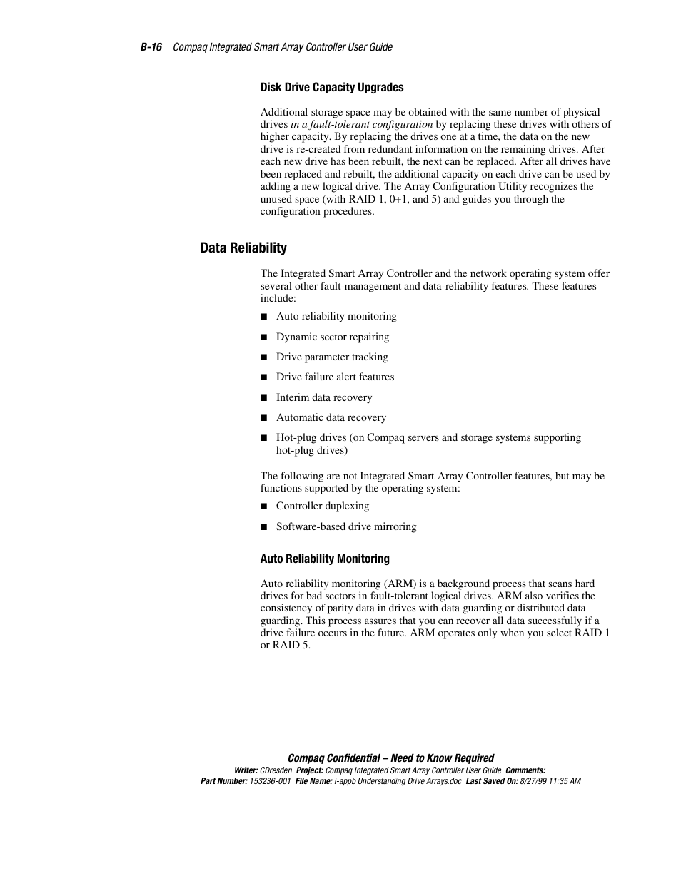 Data reliability | HP Compaq Integrated Smart Array Controller User Manual | Page 122 / 147