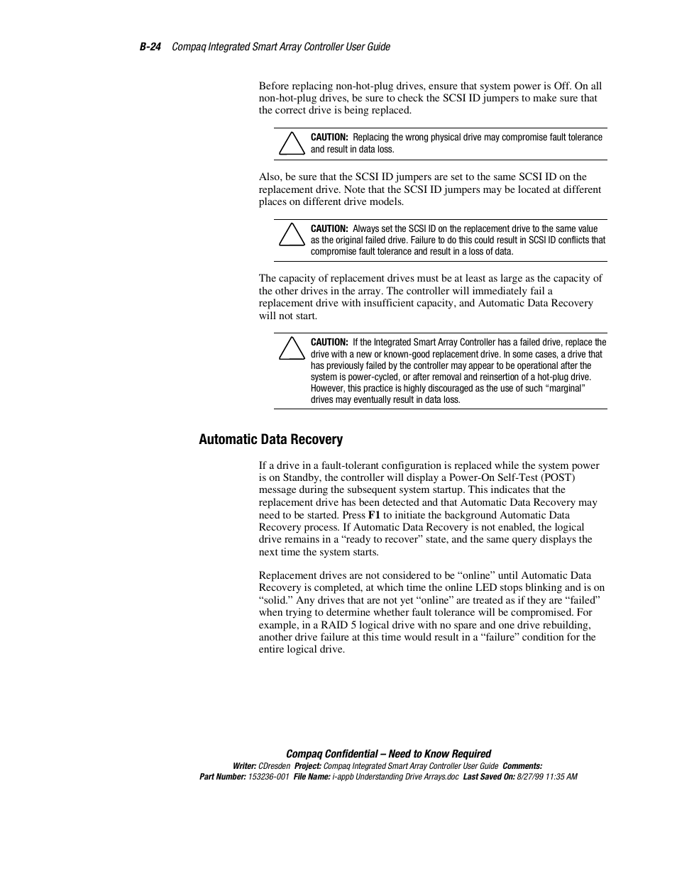 Automatic data recovery | HP Compaq Integrated Smart Array Controller User Manual | Page 130 / 147