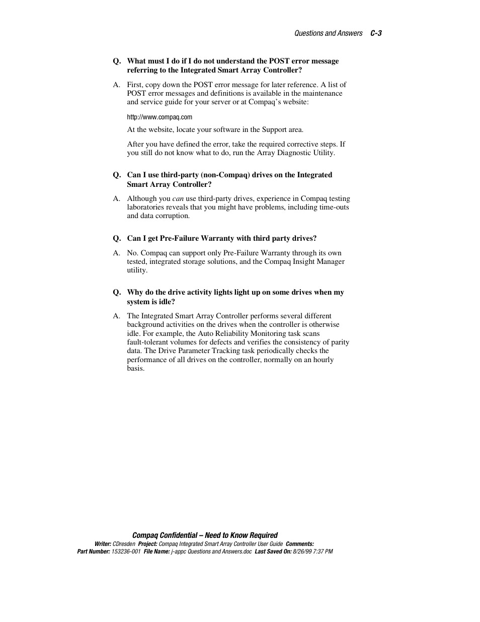 HP Compaq Integrated Smart Array Controller User Manual | Page 135 / 147