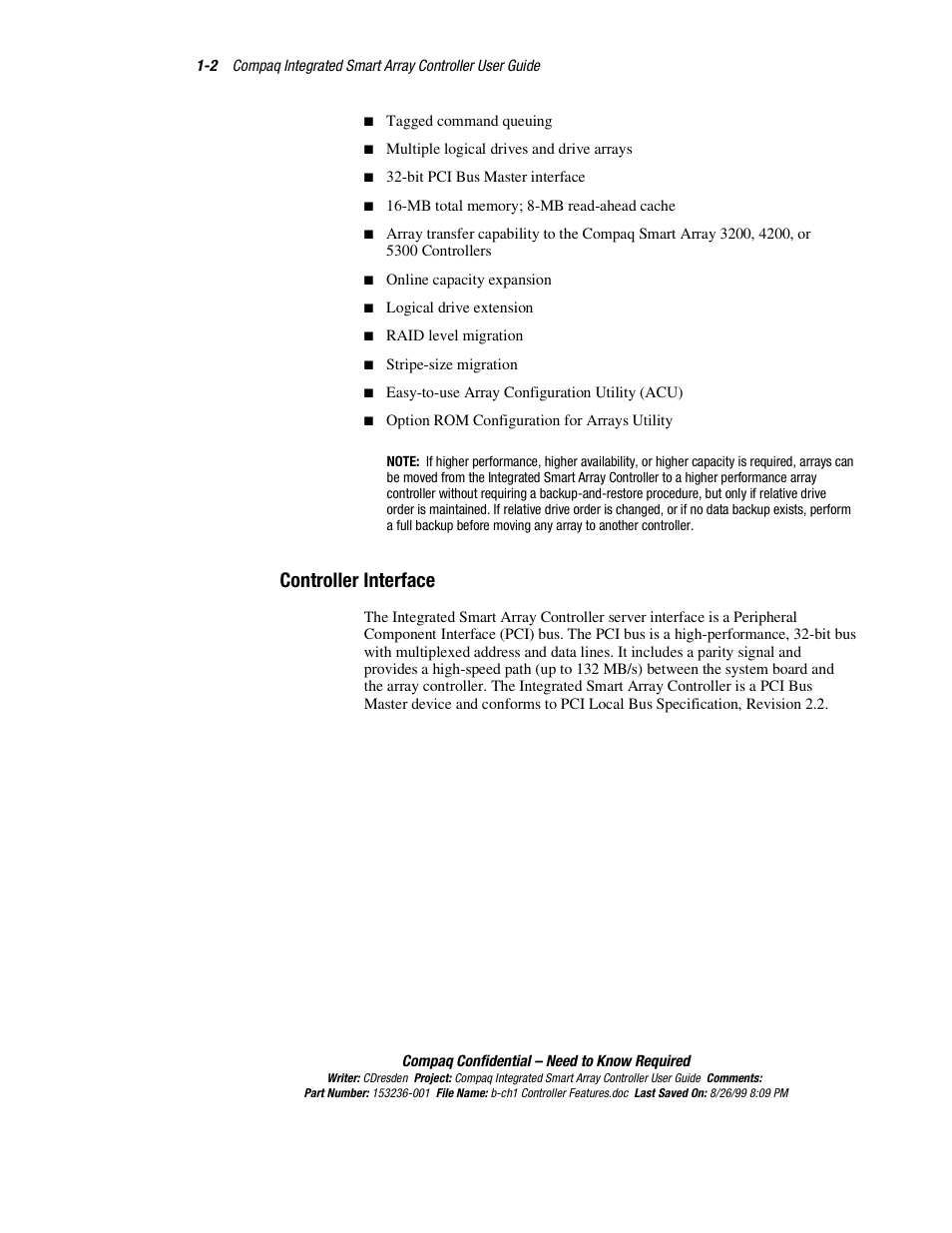 Controller interface, Controller interface -2 | HP Compaq Integrated Smart Array Controller User Manual | Page 16 / 147