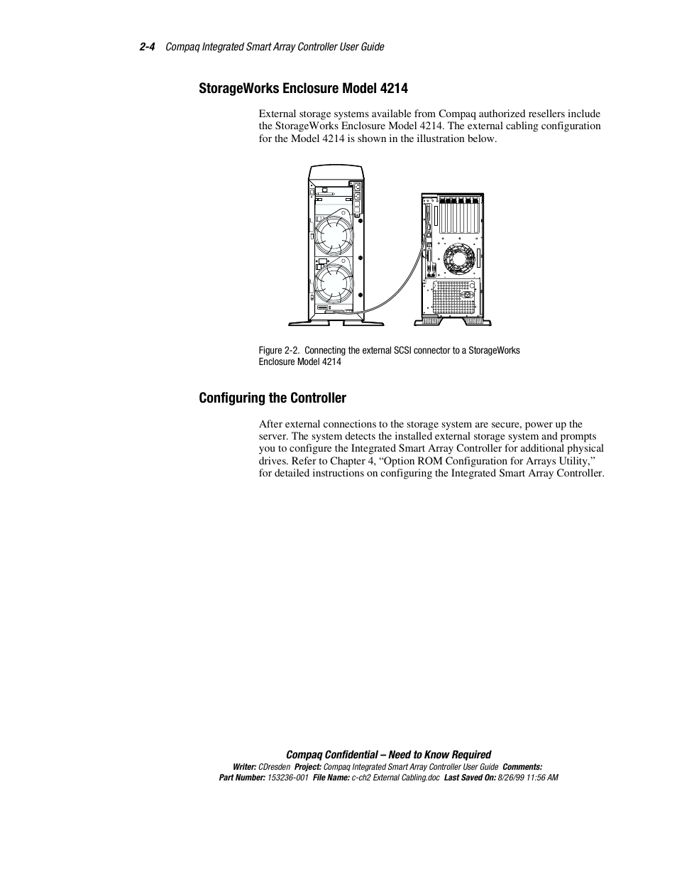 Storageworks enclosure model 4214, Configuring the controller | HP Compaq Integrated Smart Array Controller User Manual | Page 28 / 147