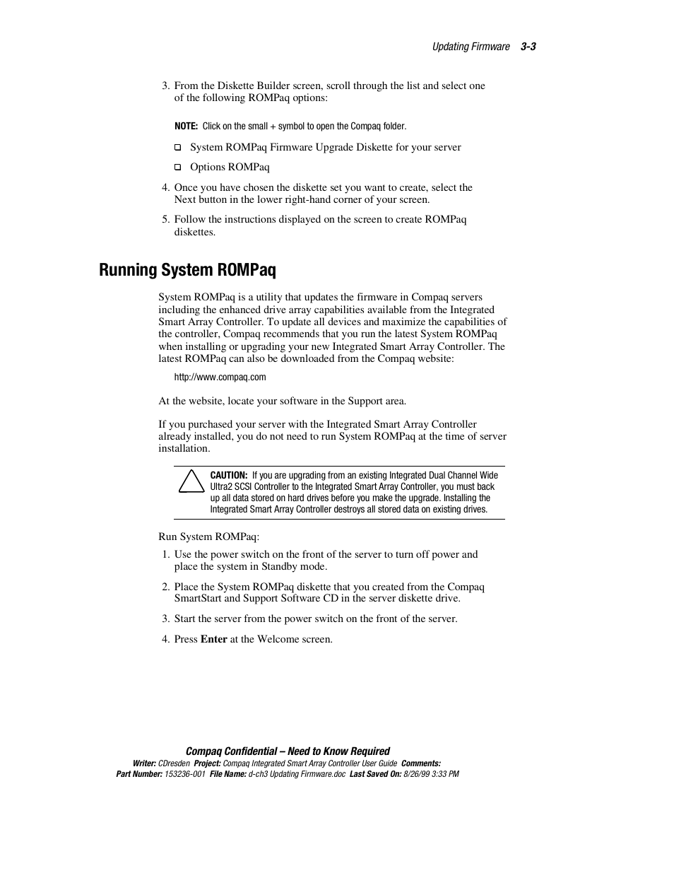 Running system rompaq, Running system rompaq -3 | HP Compaq Integrated Smart Array Controller User Manual | Page 31 / 147