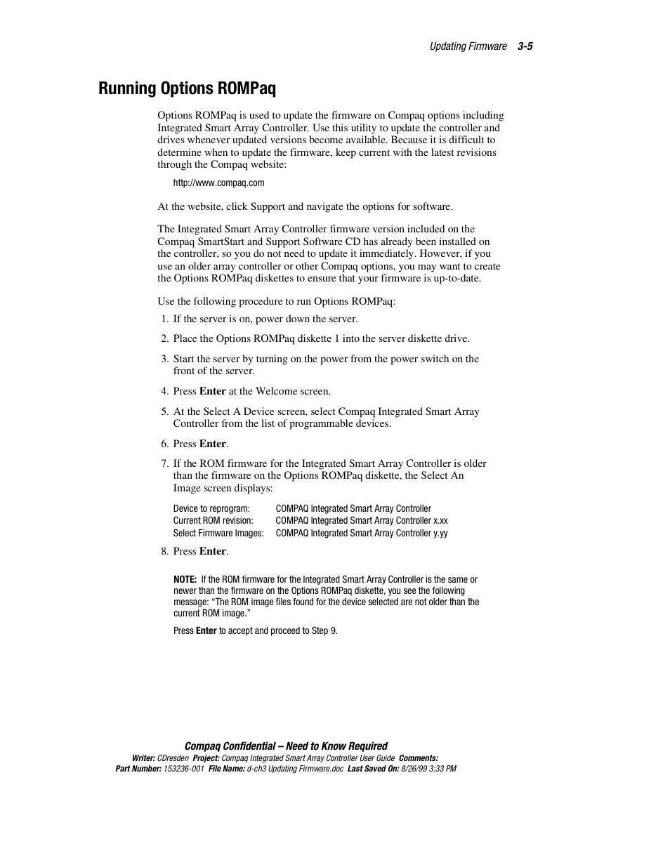 Running options rompaq, Running options rompaq -5 | HP Compaq Integrated Smart Array Controller User Manual | Page 33 / 147