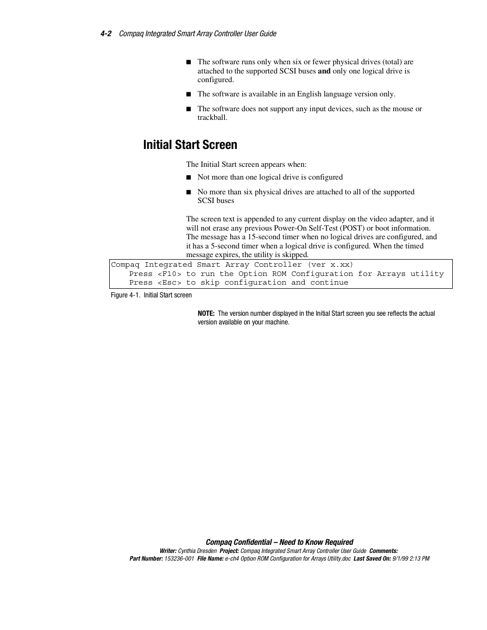 Initial start screen, Initial start screen -2 | HP Compaq Integrated Smart Array Controller User Manual | Page 36 / 147
