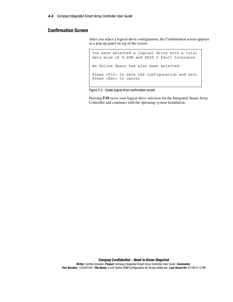Confirmation screen, Confirmation screen -4 | HP Compaq Integrated Smart Array Controller User Manual | Page 38 / 147