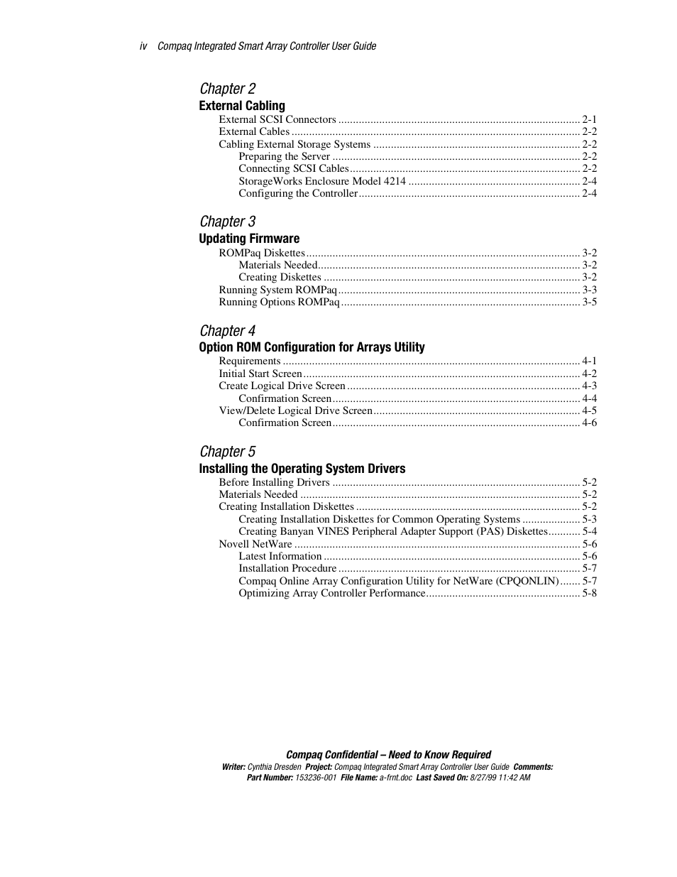 Chapter 2, Chapter 3, Chapter 4 | Chapter 5 | HP Compaq Integrated Smart Array Controller User Manual | Page 4 / 147