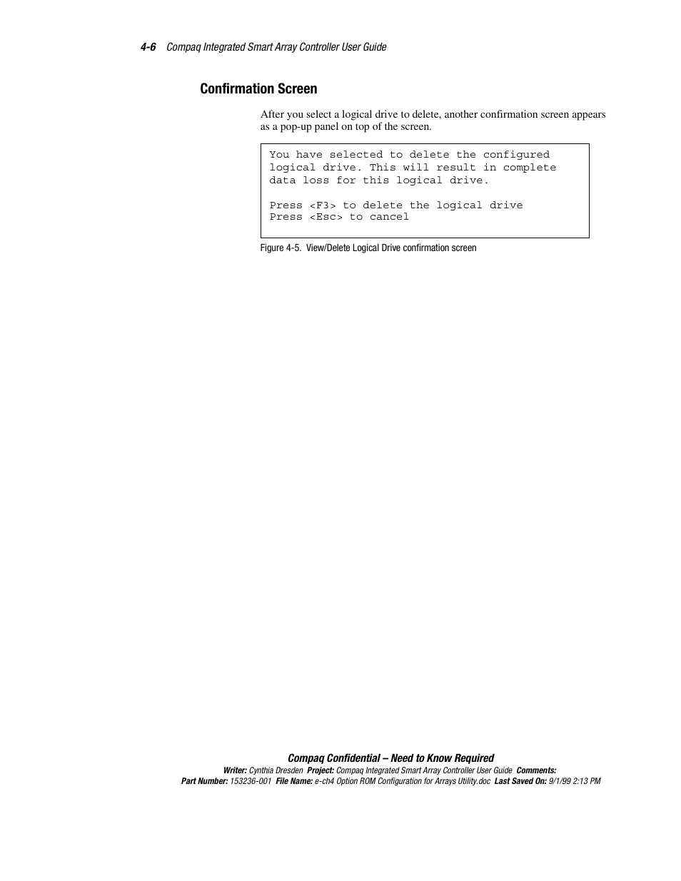 Confirmation screen, Confirmation screen -6 | HP Compaq Integrated Smart Array Controller User Manual | Page 40 / 147