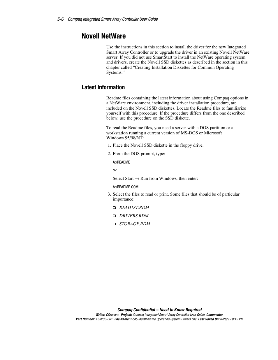 Novell netware, Latest information, Novell netware -6 | Latest information -6 | HP Compaq Integrated Smart Array Controller User Manual | Page 46 / 147