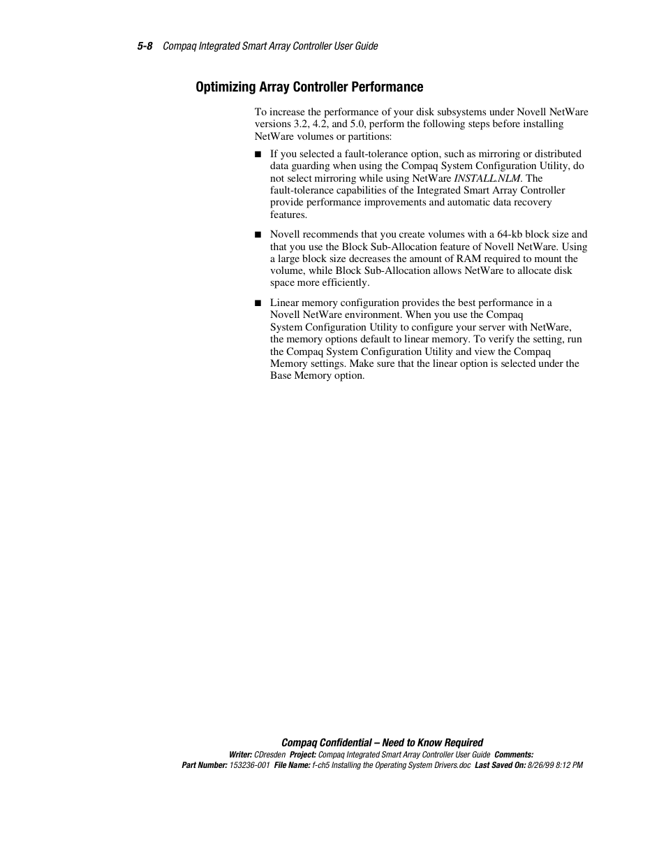 Optimizing array controller performance, Optimizing array controller performance -8 | HP Compaq Integrated Smart Array Controller User Manual | Page 48 / 147