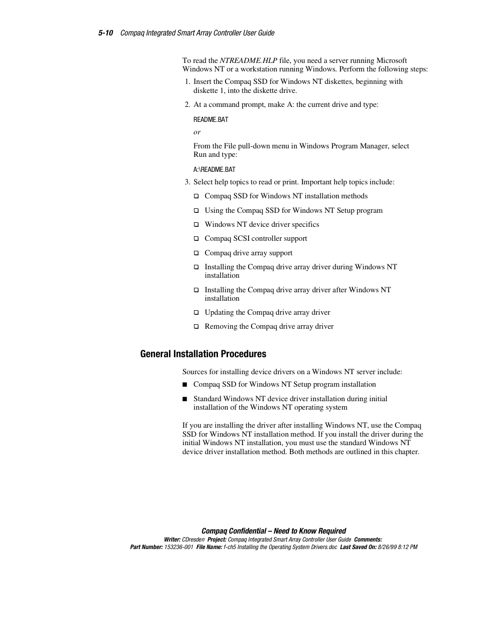 General installation procedures, General installation procedures -10 | HP Compaq Integrated Smart Array Controller User Manual | Page 50 / 147