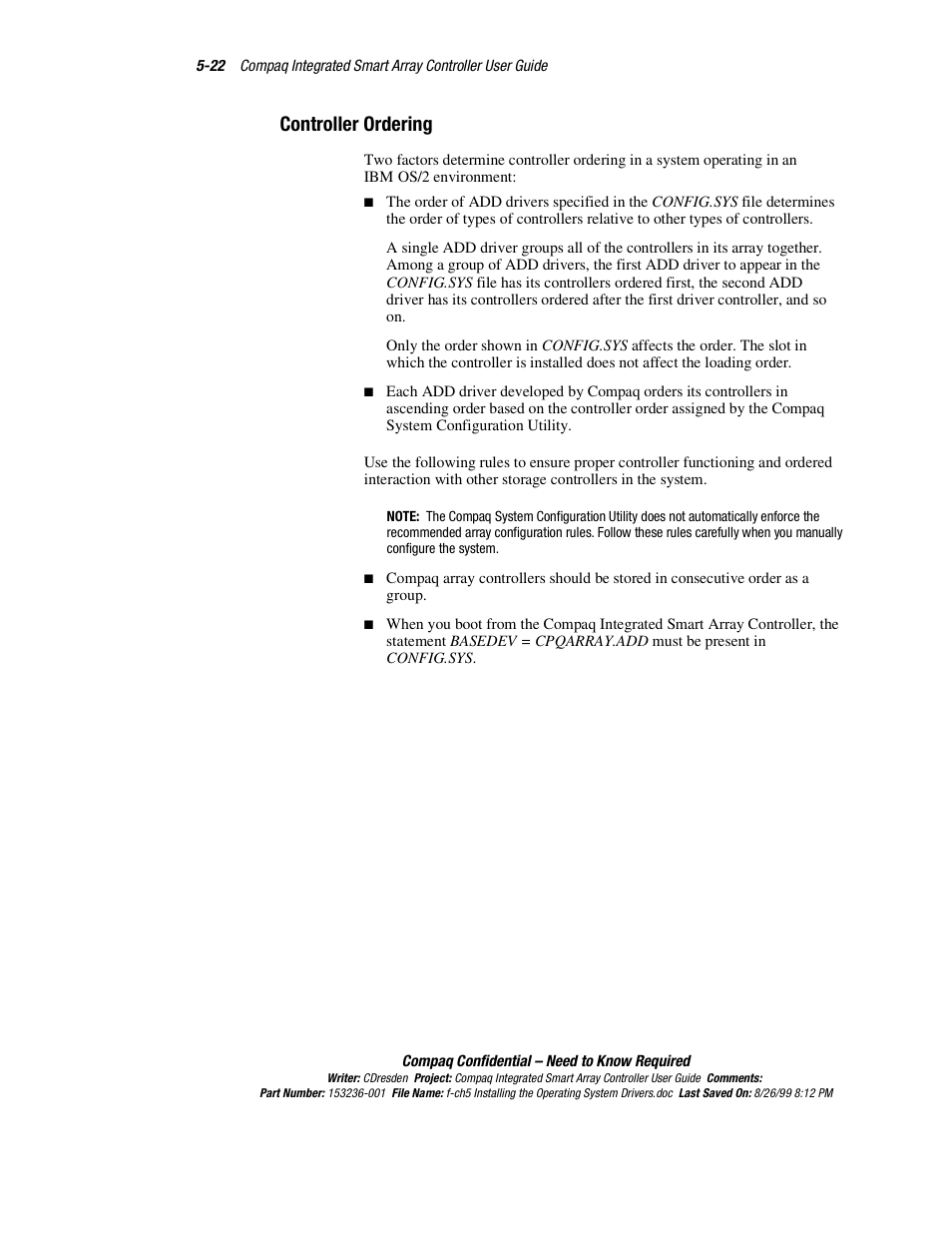 Controller ordering, Controller ordering -22 | HP Compaq Integrated Smart Array Controller User Manual | Page 62 / 147