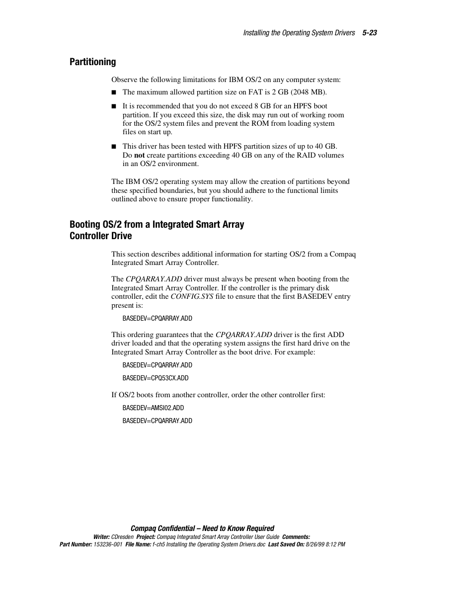 Partitioning | HP Compaq Integrated Smart Array Controller User Manual | Page 63 / 147