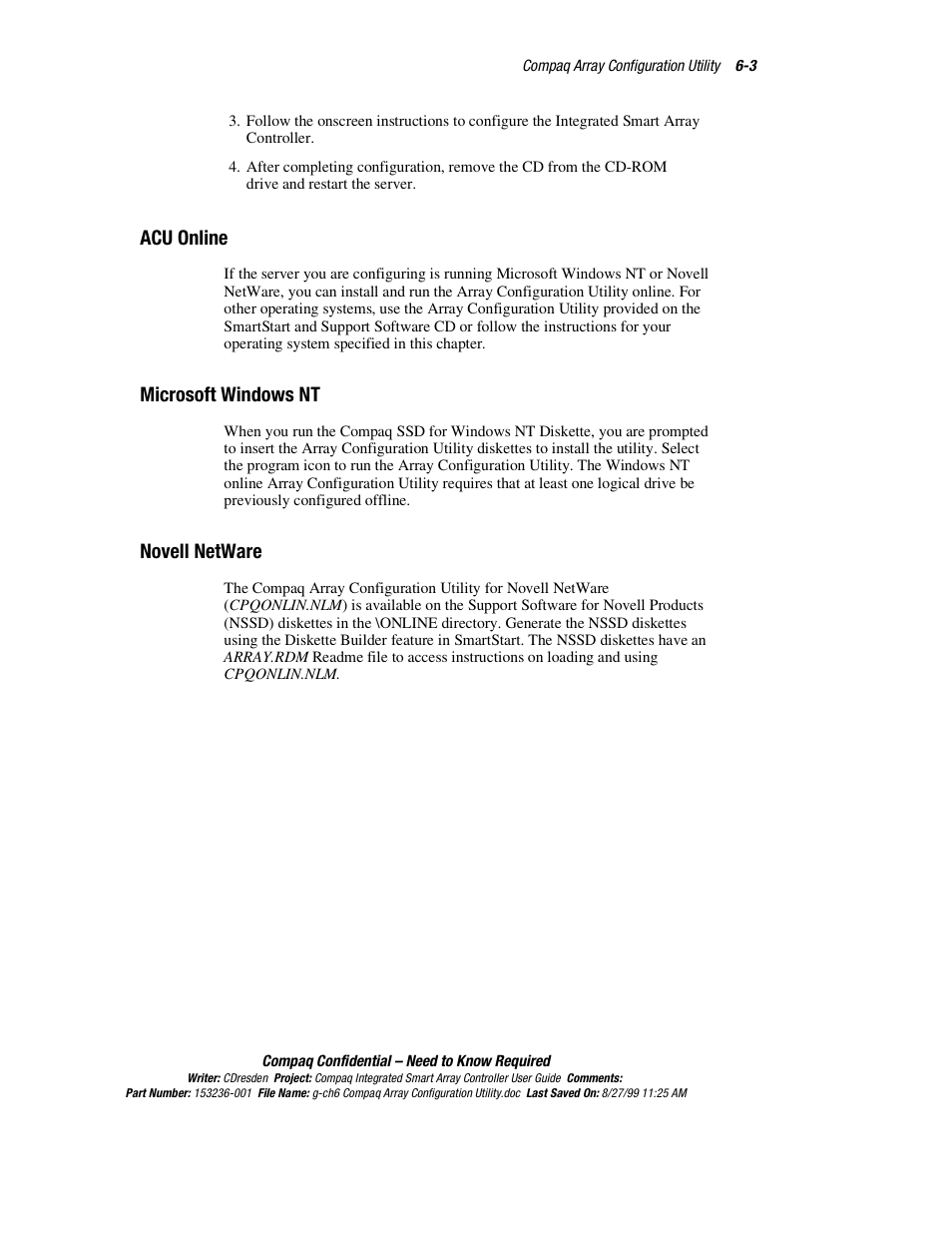 Acu online, Microsoft windows nt, Novell netware | HP Compaq Integrated Smart Array Controller User Manual | Page 71 / 147