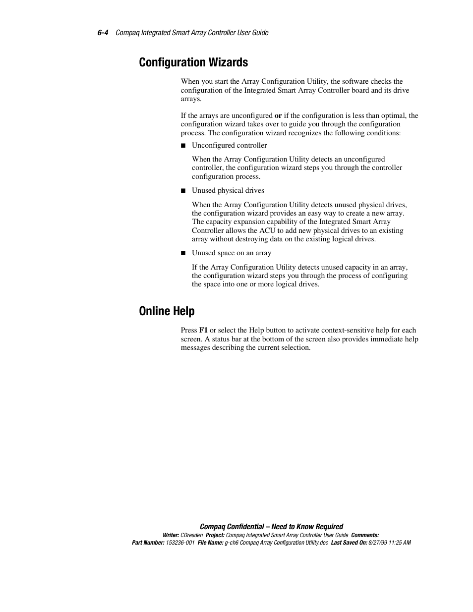 Configuration wizards, Online help, Configuration wizards -4 online help -4 | HP Compaq Integrated Smart Array Controller User Manual | Page 72 / 147