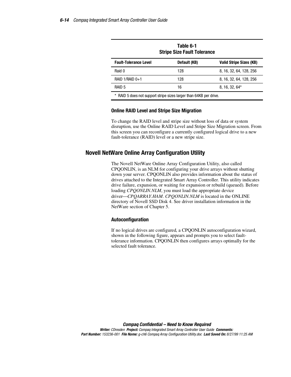 Novell netware online array configuration utility | HP Compaq Integrated Smart Array Controller User Manual | Page 82 / 147