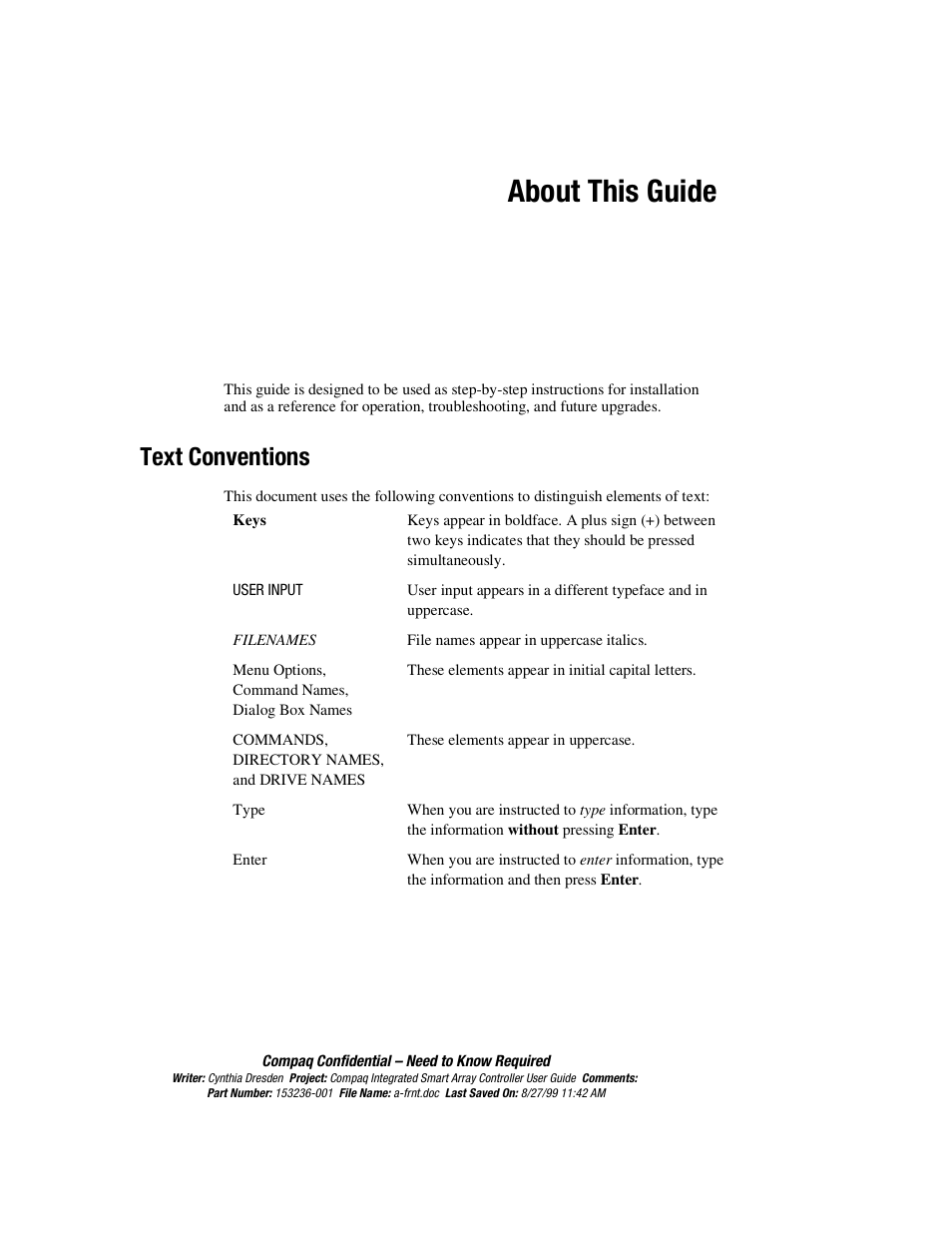 About this guide, Text conventions | HP Compaq Integrated Smart Array Controller User Manual | Page 9 / 147