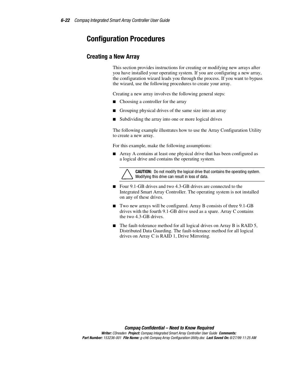 Configuration procedures, Creating a new array, Configuration procedures -22 | Creating a new array -22 | HP Compaq Integrated Smart Array Controller User Manual | Page 90 / 147