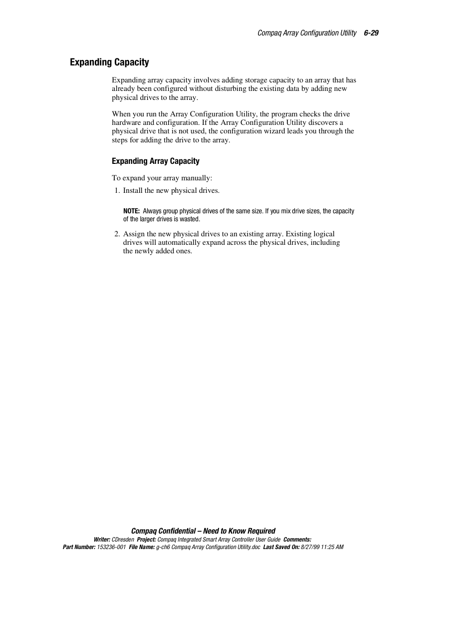 Expanding capacity, Expanding capacity -29 | HP Compaq Integrated Smart Array Controller User Manual | Page 97 / 147