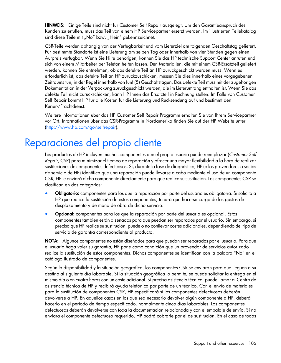 Reparaciones del propio cliente | HP ProLiant ML110 G2 Server User Manual | Page 106 / 116