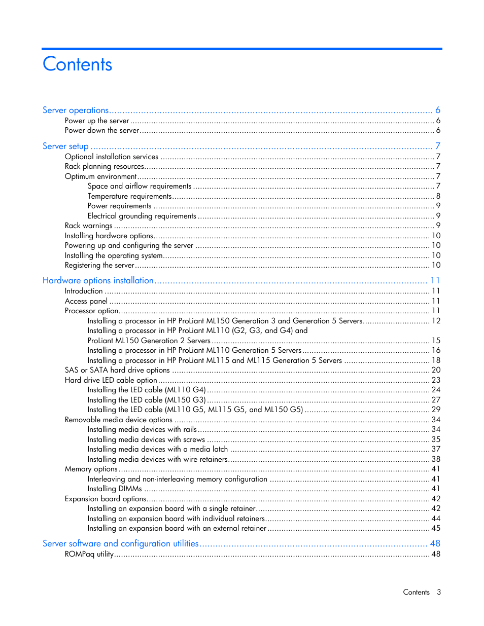 HP ProLiant ML110 G2 Server User Manual | Page 3 / 116