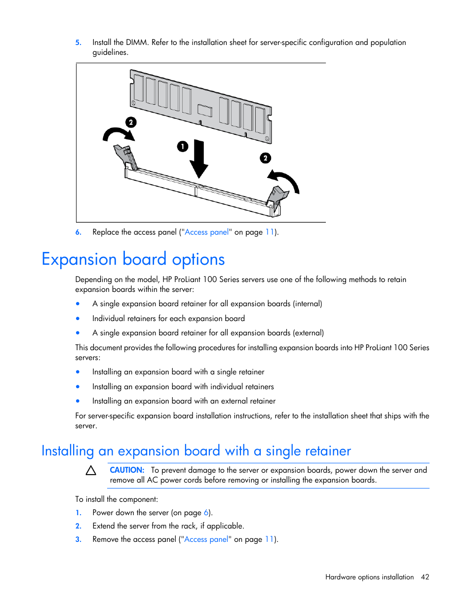 Expansion board options | HP ProLiant ML110 G2 Server User Manual | Page 42 / 116