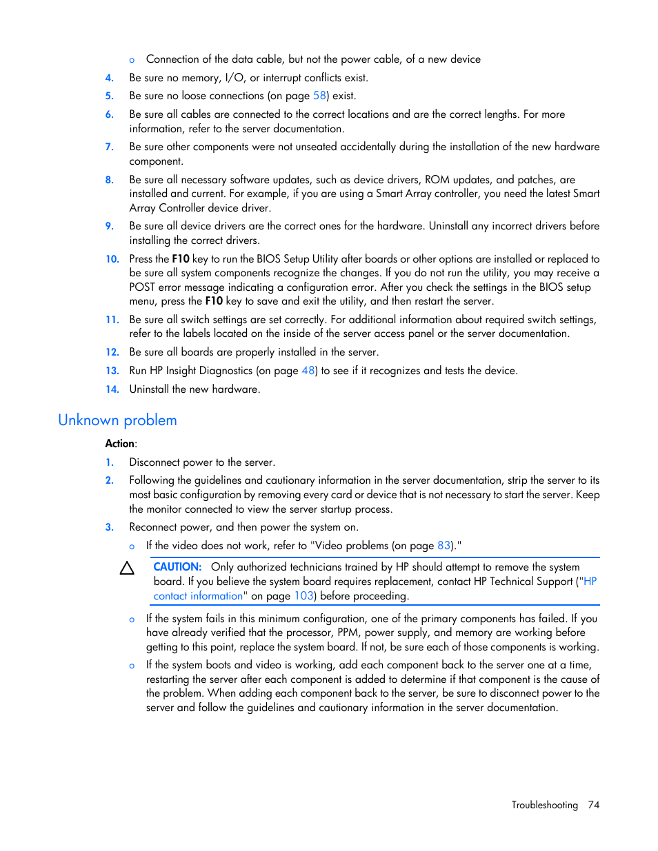 Unknown problem | HP ProLiant ML110 G2 Server User Manual | Page 74 / 116